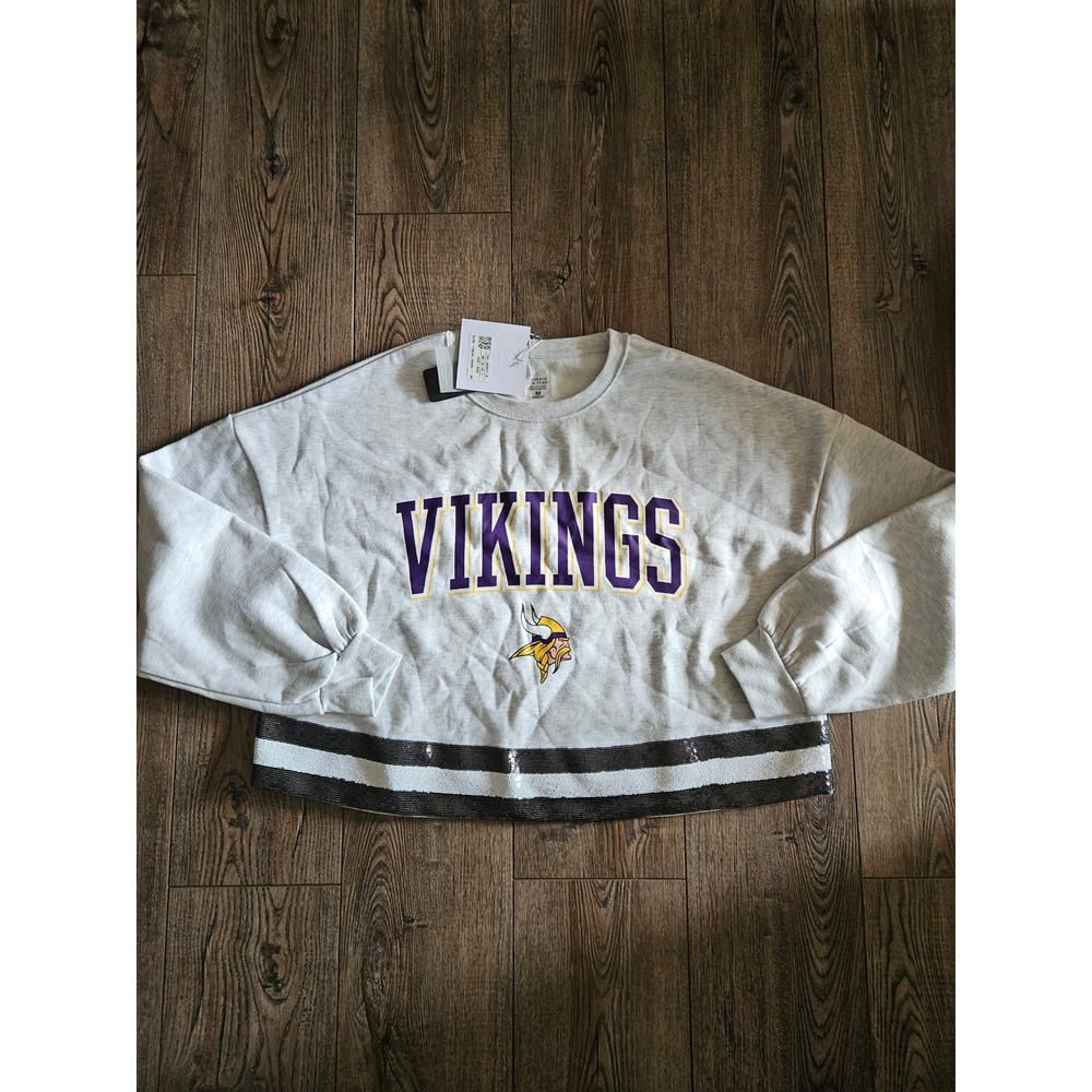 Minnesota Vikings Cropped Sweatshirt Gray sequin Women's Size M